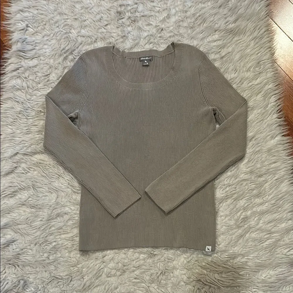 Eddie Bauer Women’s‎ Taupe Ribbed Crewneck Sweater